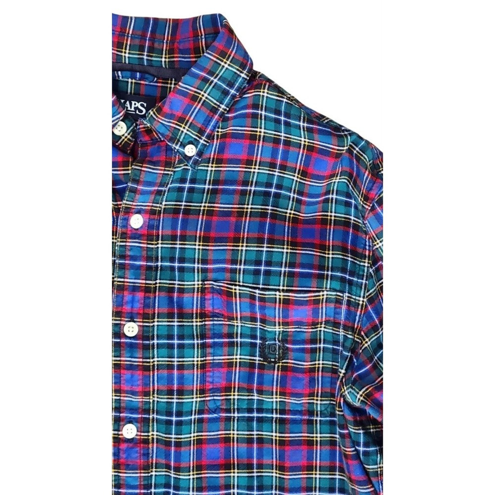 Chaps Classic Oxford Size Large Mens Shirt Tartan Plaid Multicolor Long Sleeve